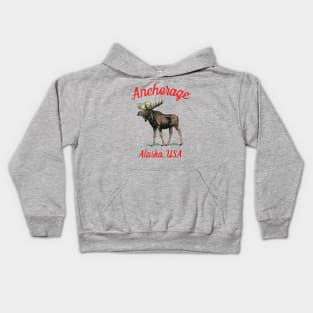 Anchorage Alaska Moose Retro Vintage Weathered Kids Hoodie